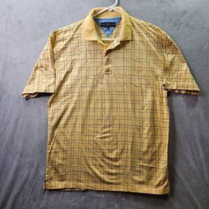 Tommy Hilfiger Shirt Mens Sz Medium Yellow Stripped Golf Short Sleeve Polo